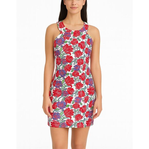 Vintage Lilly Pulitzer Red Roses Floral Sleeveless Shift Dress Size 2 - Picture 1 of 9